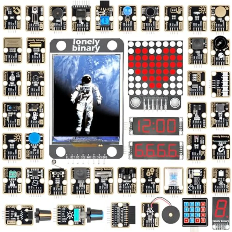 46-Piece Sensor Module Kit for Arduino, ESP32, Raspberry Pi Pico - Gold Edition with OLED, LED Matrix, 7-Segment Display, Lead-