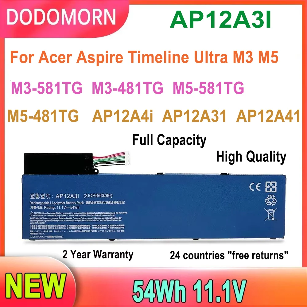 DODOMORN Laptop Battery AP12A3I For Acer Aspire Timeline Ultra M3 M5 Series 54Wh 11.1V High Quality 2 Year Warranty AP12A4i