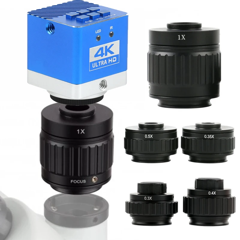 Microscope stéréoscopique trinoculaire 1X 0.35X 0.5X 0.4X 0.3X, adaptateur C-Mount 25 mm, objectif, port + caméra électronique HDMI Type-C