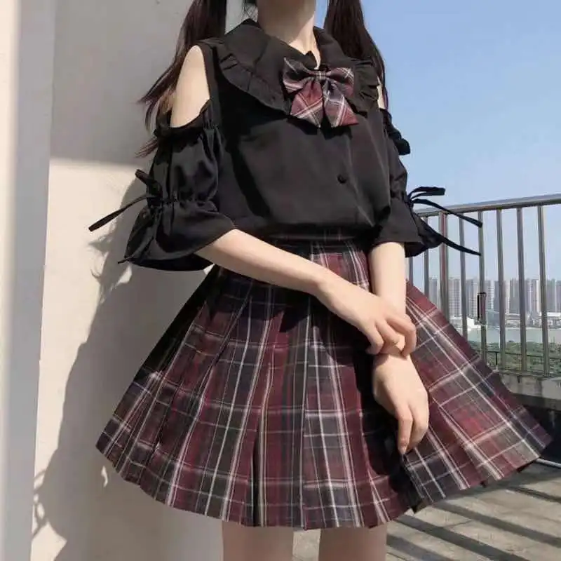 Lolita Style Doll Neck JK Uniform Lolita Inner Flare Sleeve Off Shoulder Short Sleeve Shirt Cute Girl Top