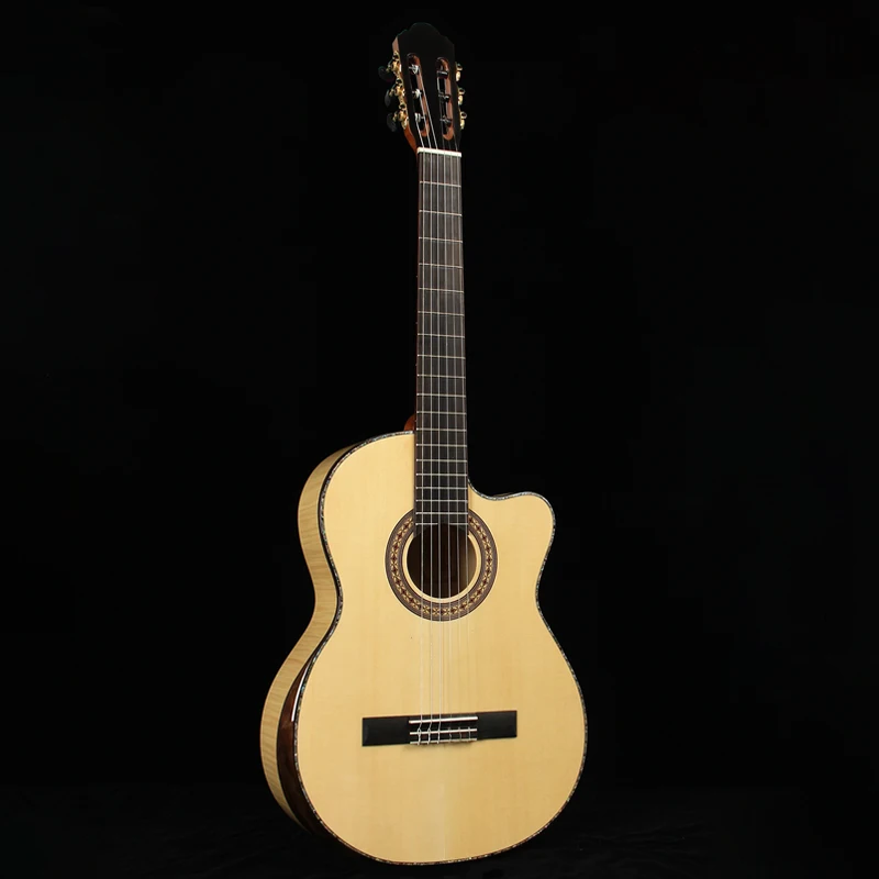 High Grade Classic Guitar 39 Inch Flame Maple Cutway Classical Guitar with Radian Corner Spruce Solid Wood Top with EQ  Guitar