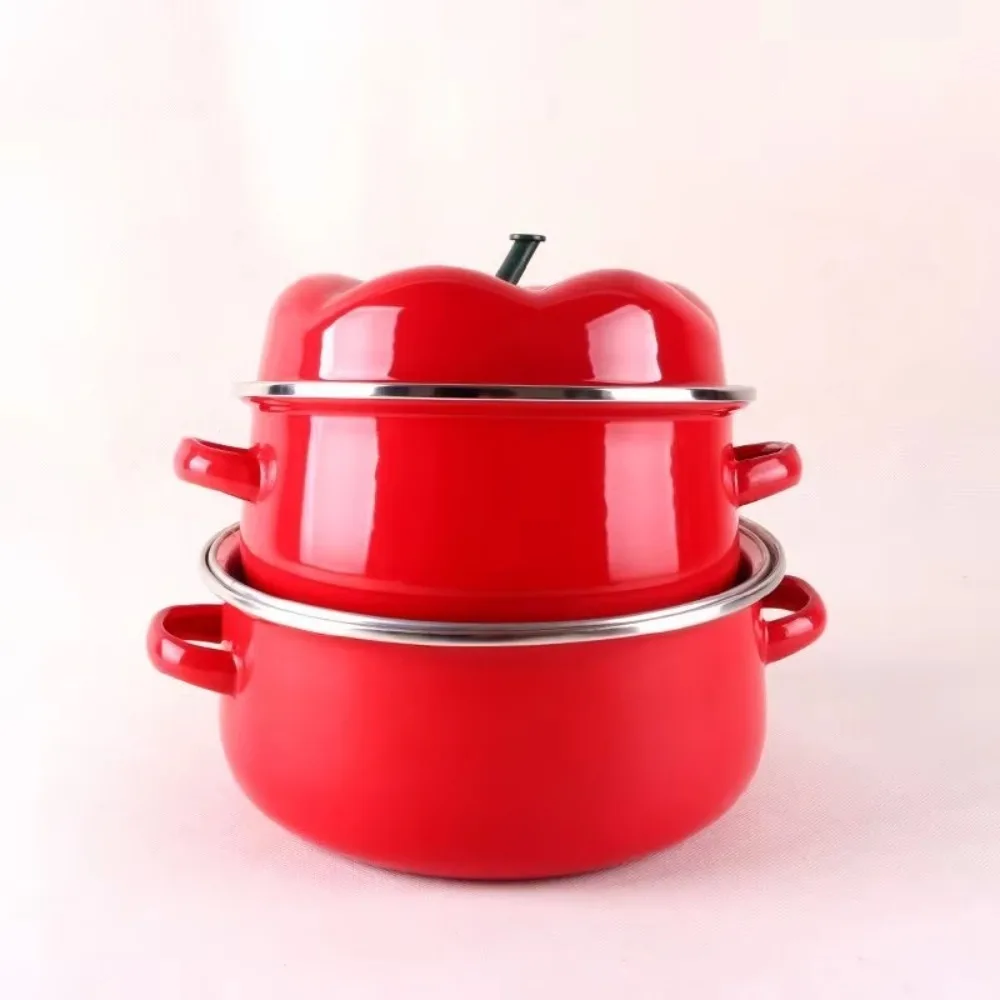 Utensilios de Cocina: Olla Esmaltada para Tomate de 1.6/2L con Tapa, Cacerola Duradera con Asas Binaurales, Olla para Sopa y Fideos