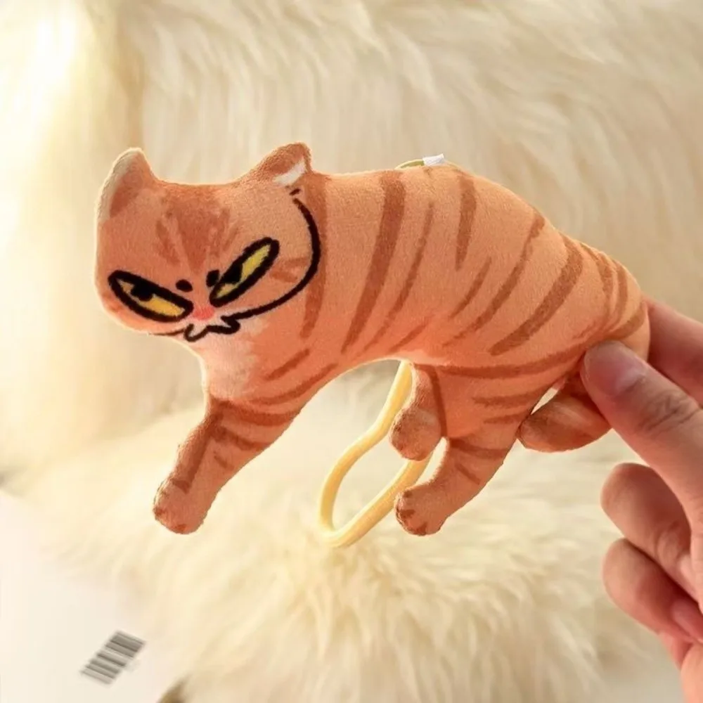 New Soft Angry Cat Keychain Cartoon Cute Funny Stuffed Pendant Creative Animal Shape Plush Keyring Holiday