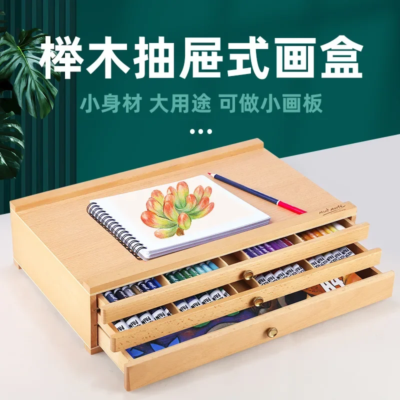 Montmartre Wooden Tabletop Art Storage Box Easel Portable 3 Layer Drawer Pencil Sketch Toolbox