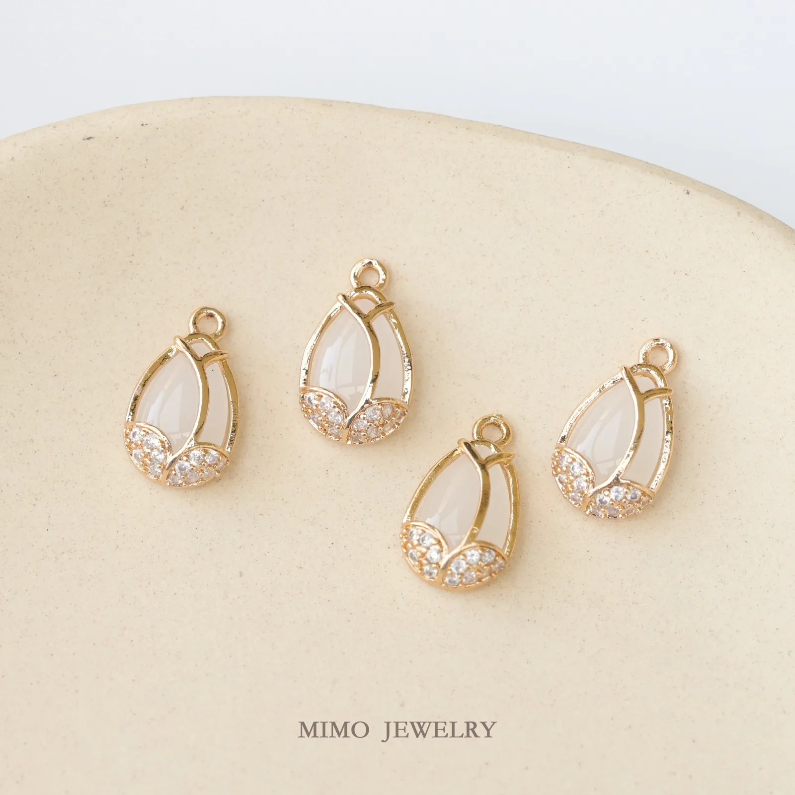 Imitation Opal Tulip Micro Inlay Charms Pendant Supplies DIY Hand Brass Gold Plated Accessories 17x10mm