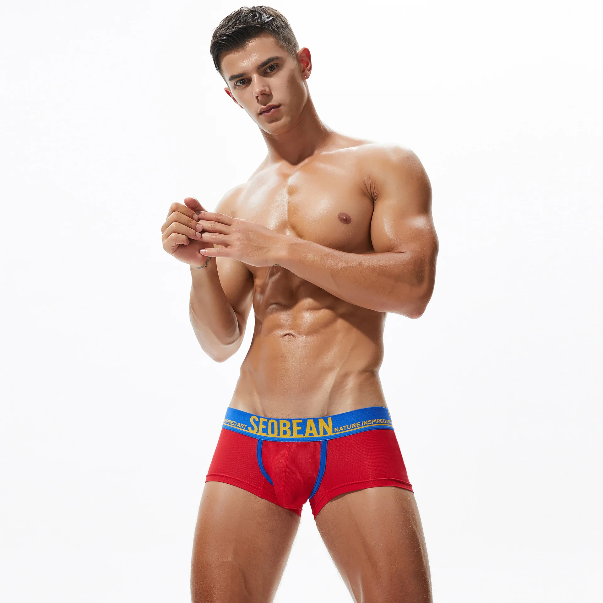 Men's Low Waist Boxer Briefs Breathable Mesh Underwear with U Pouch Sexy And Comfortable Male Trunks