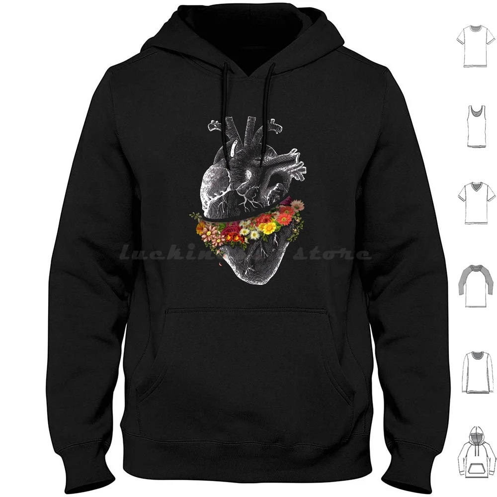 Sudadera con capucha Vintage Heart Flower Collage de Tobe Fonseca, manga larga, diseño floral vintage de corazón y flores, collage de amor para primavera