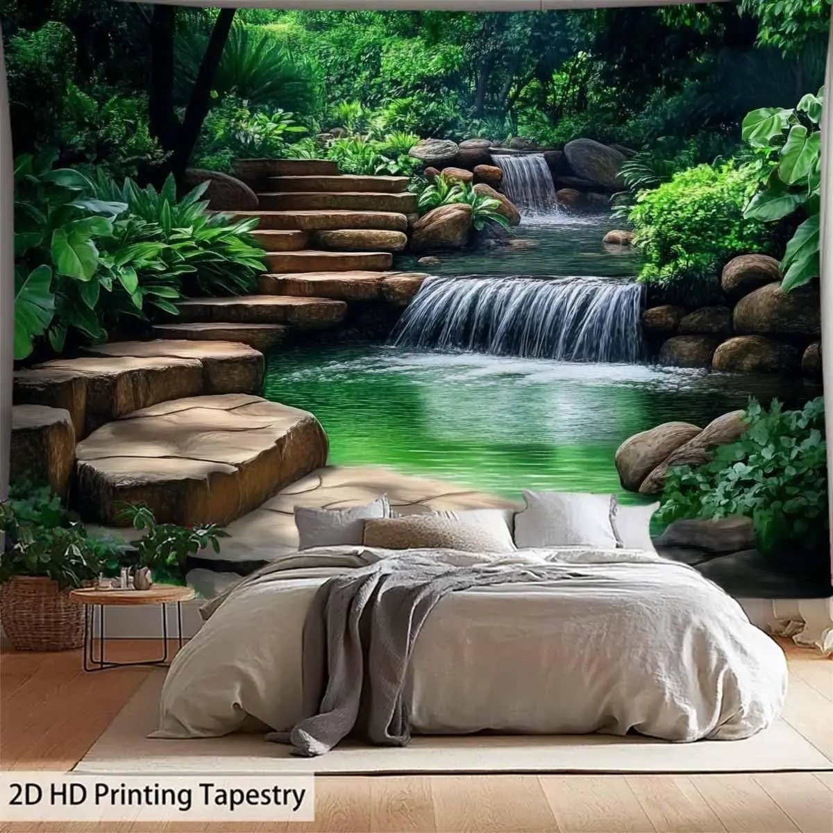 شلال الغابات نسيج جبل تيار المناظر الطبيعية الخضراء الطبيعة جدار الفن لغرفة النوم غرفة المعيشة ديكور النوم