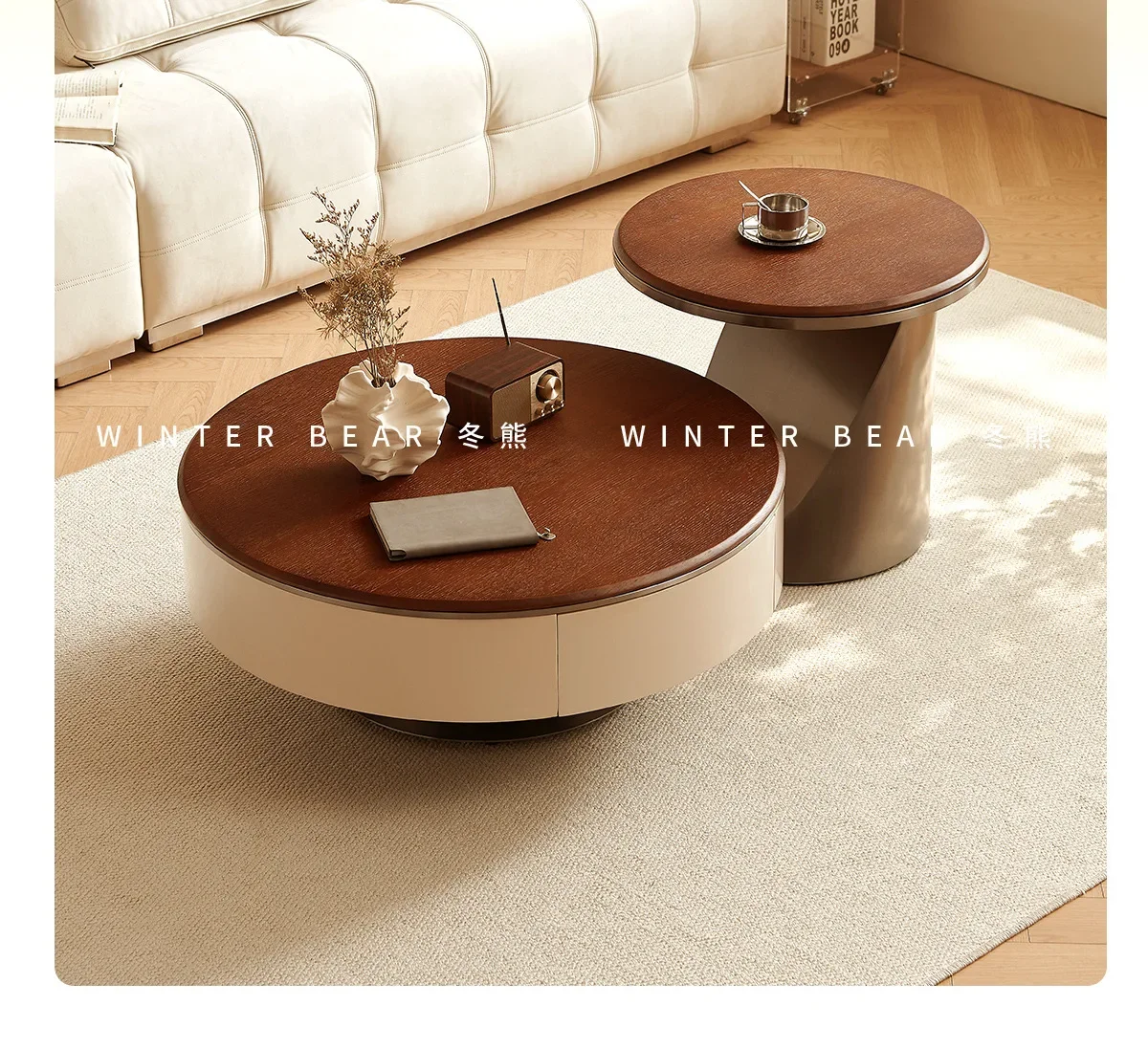 Image 3: WWMedieval – Table basse ronde en noyer, combinaison moderne, Simple, légère, de luxe, nouvelle collection 2024