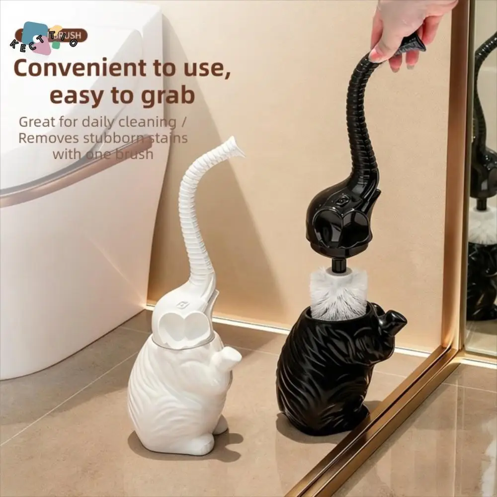

Long Handle Toilet Brush and Holder Resin Cartoon Cute Bathroom Decor Space Saving Fashion Elephant Toilet Brush Home Use