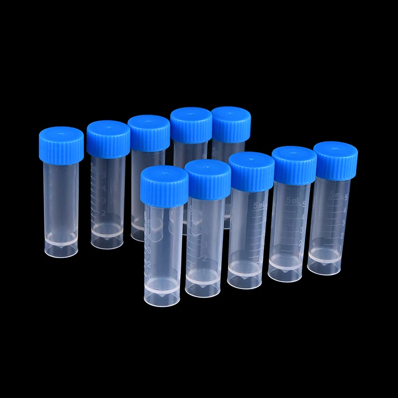 10/20/50/100x 5ml Chemistry Plastic Test Tubes Vials Seal Caps Pack Container