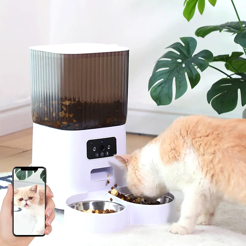 5L Double Bowls Smart Automatic Cat Feeder With Camera Cat Dry Food Video Dispenser Pet Smart Voice Recorder Auto Feeder For Dog