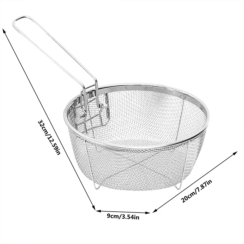 French Fries Basket Stainless Steel Fry Baskets With Handle Deep Fryer Strainer Blanching Basket Deep Fryer Skimmer For Kitche