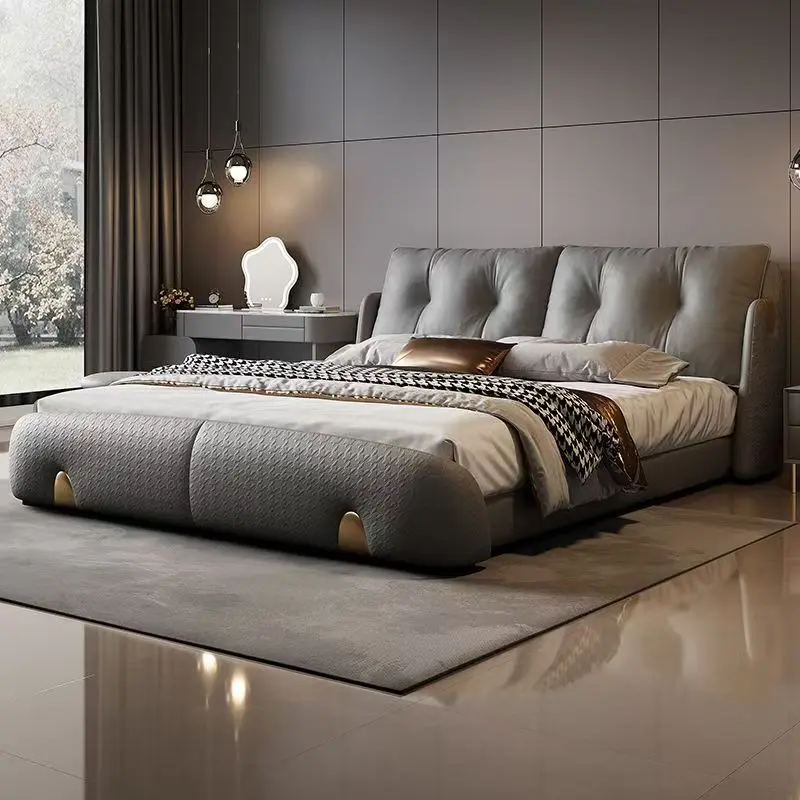 ￥%Popular Modern Luxury Leather Bed  Set High-End King Size With Round Soft Wooden Headboard Elegant Headboard Bedroom Set - view 5