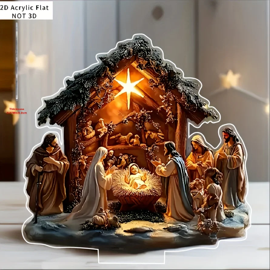 Estatua de la Virgen María acrílica 2D, figuras de escena de Natividad de Jesús, decoración religiosa exquisita clásica, decoraciones navideñas para el hogar y la Oficina