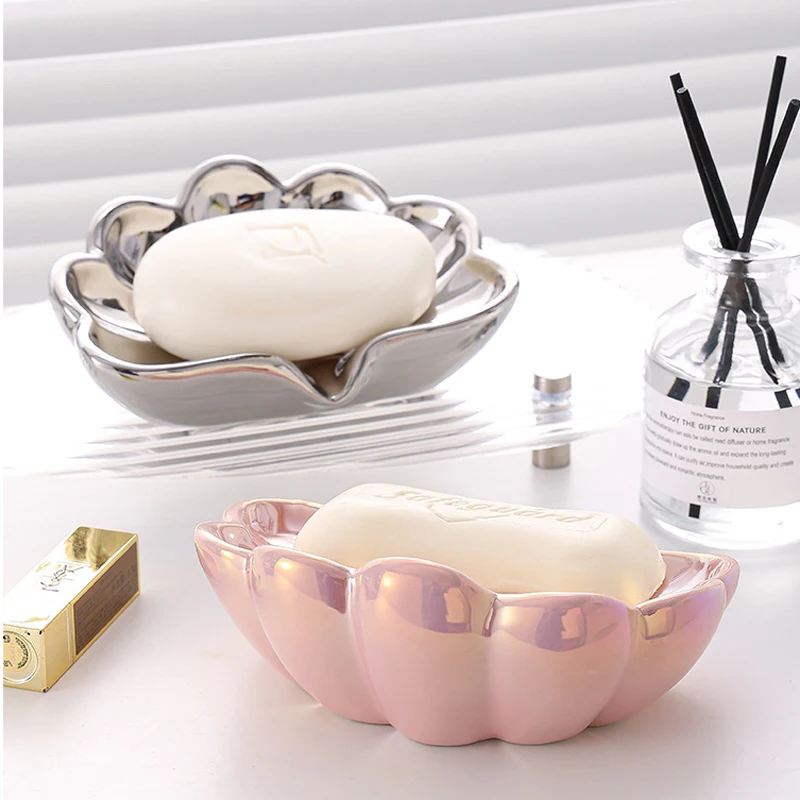 Iridescent Ceramic shell soap box bathroom draining dish toilet holographic household light luxury holder