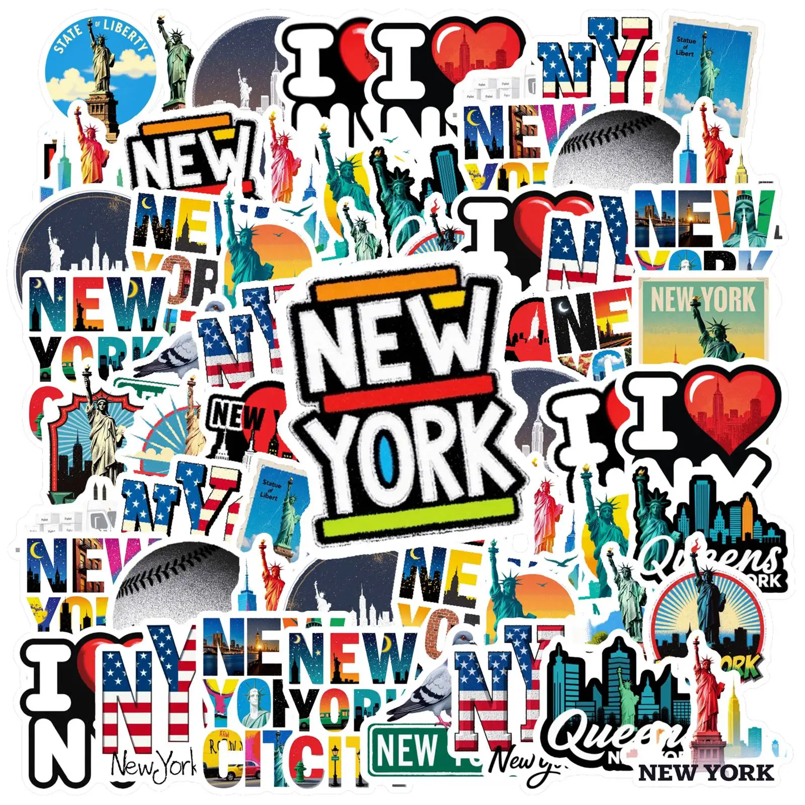 35 Pegatinas de Nueva York, Resistentes al Agua, de Vinilo, con Lugares Emblemáticos de la Ciudad de Nueva York, la Estatua de la Libertad, para Laptop, Equipaje, Diario, Regalo
