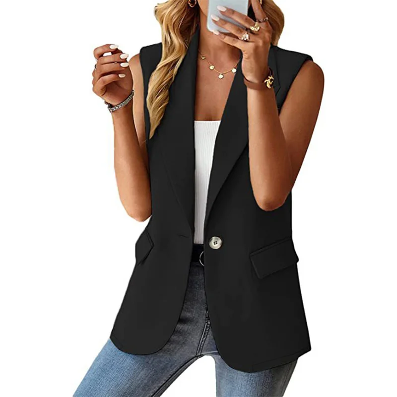 2024 Spring/Summer New Polo Collar Suit Vest Women\'s Style Commuter Sleeveless Cardigan Tank Top Women