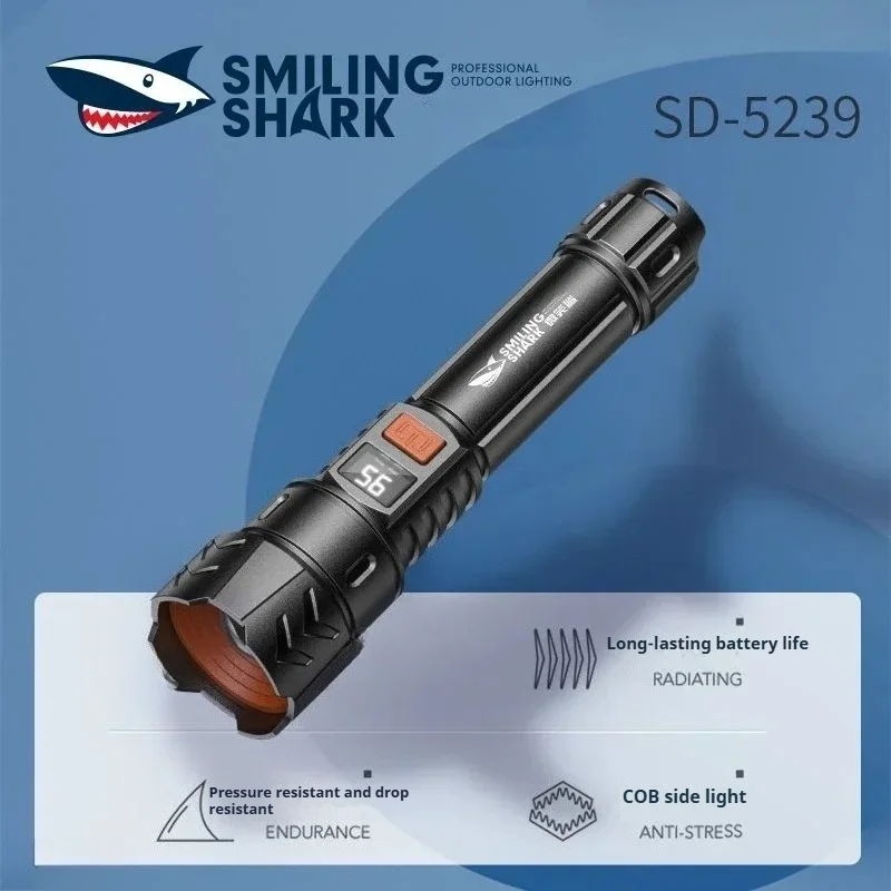 SMILING SHARK SD-5239 Outdoor Flashlight, Portable Strong Light Variable Focus Torch with COB Floodlight Side Light