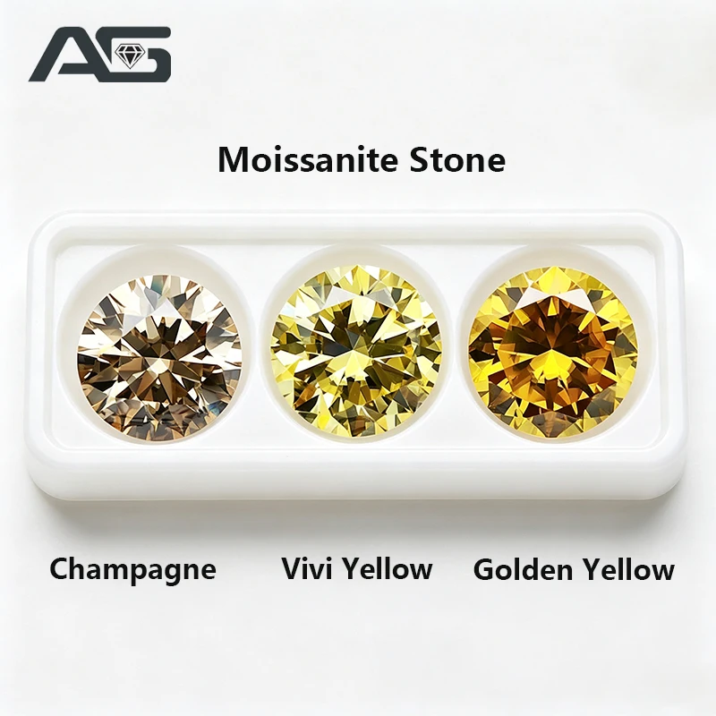 Golden Vivi Yellow Champagne Moissanite Stone Round Cut 0.1-10ct GRA Certified Moissanita Diamonds Pass Tester with Certificate