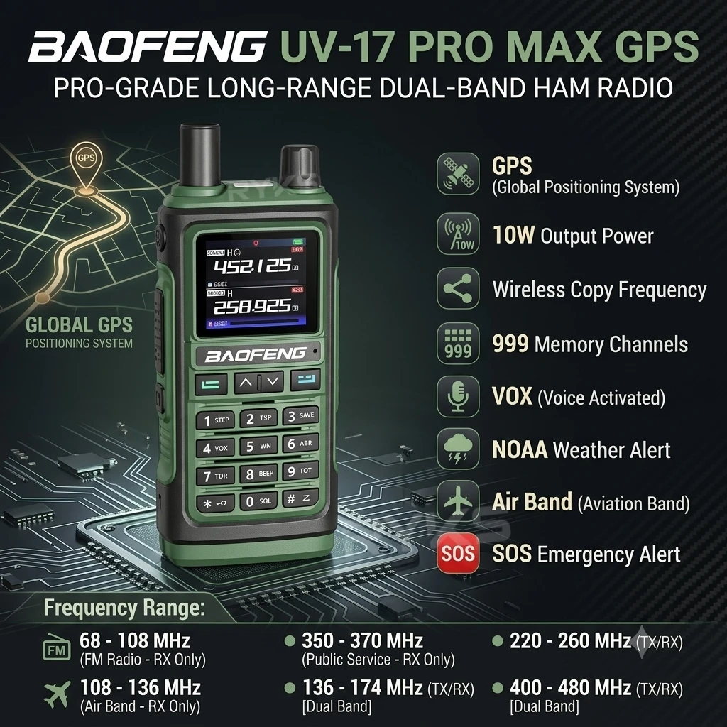Portable Gps Walkie Talkie 10W Long Range Two Way Radio Handheld Transceiver Usb-C Charging For Outdoor Hiking Camping Emergency