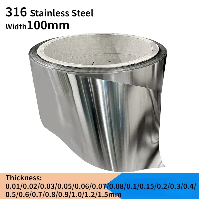 Bande de feuille d'acier inoxydable 316, largeur 1 mètre, 100mm, épaisseur 0.01/0.02/0.03/0.05/0.06/0.08/0.1-1.5mm
