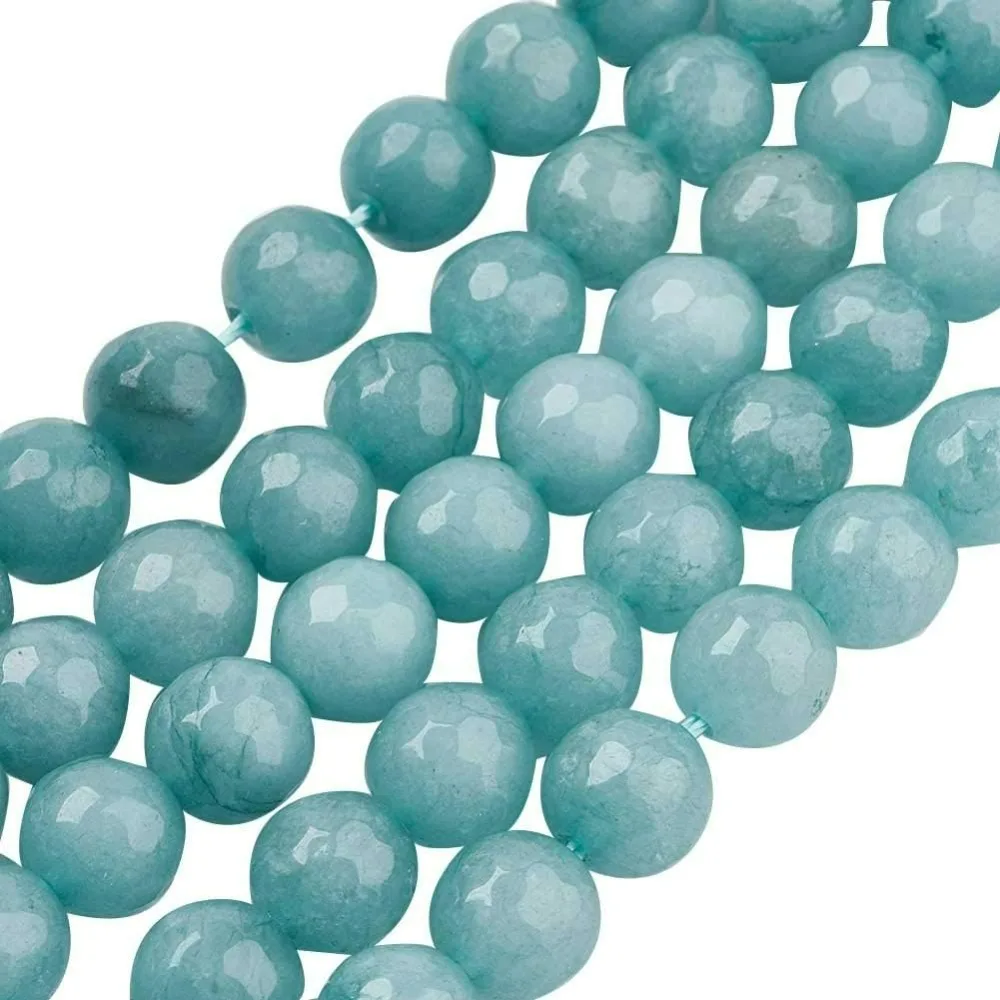 

48pcs/Strand Natural Faceted Jade Beads Pale Turquoise Polished Gemstone Loose Beads Dyed Round Spacer for Jewelry Making