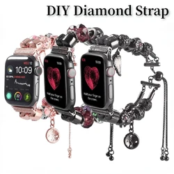 DIY Diamond Strap for Apple Watch Ultra2 9 8 7 6 5 4 SE 45mm 41mm 40mm 44mm Metal Charm Bracelet iWatch Series 10 46mm 42mm belt