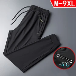 Pantalones de malla transpirables para hombre, Joggers informales a la moda, Color sólido, elásticos, Color negro, Verano