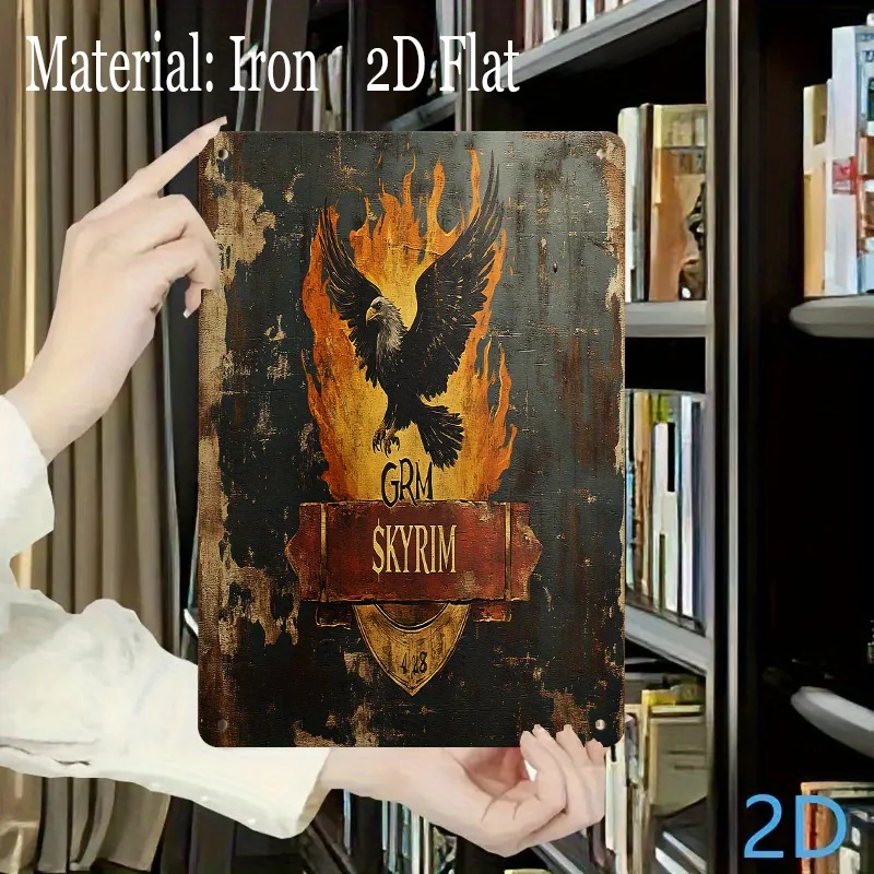 Eagle Flame Iron Metal Sign  - Rustic Vintage Magical Wall Art with 