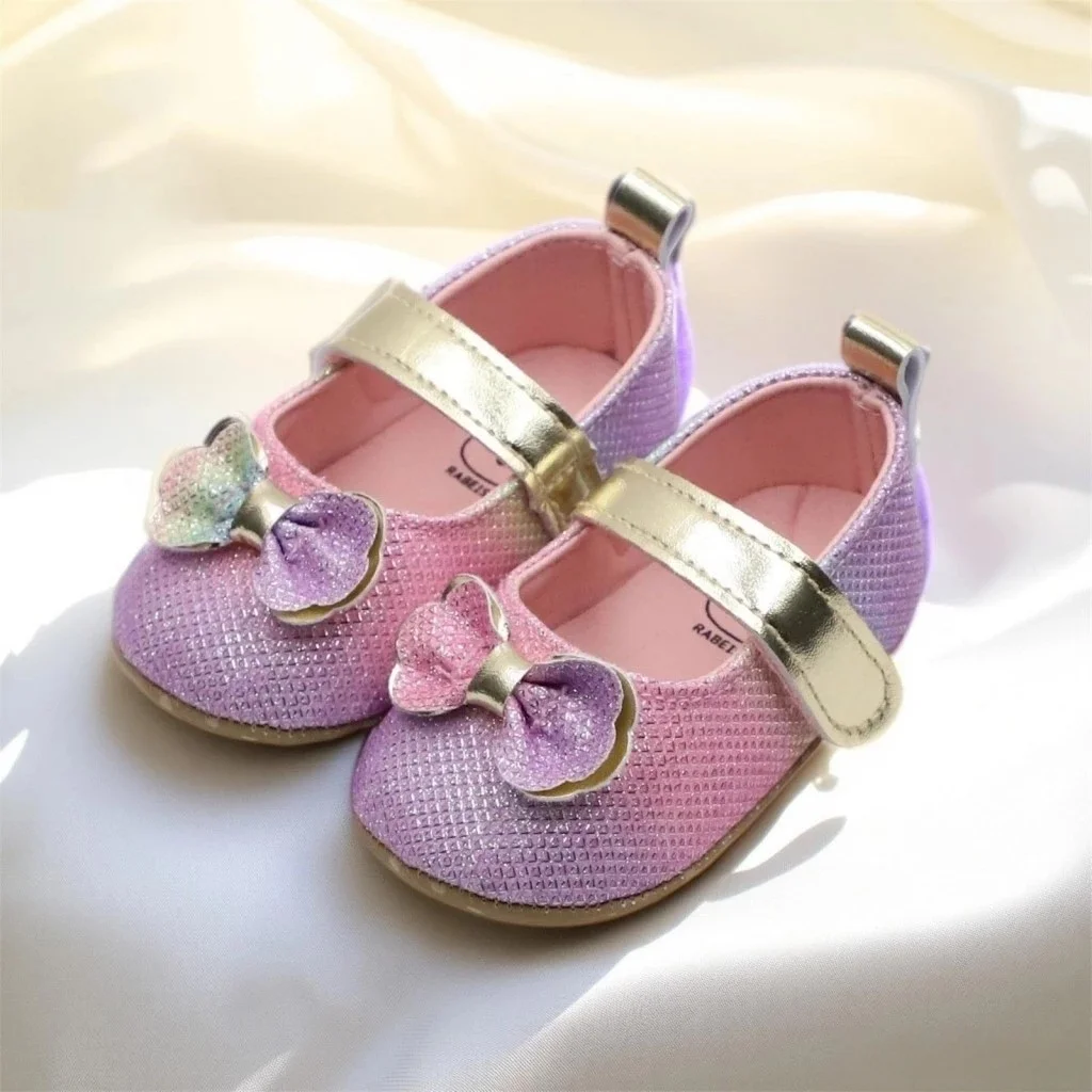 Baby Girls Princess Shoes Soft PU Leather Bow Non-slip Bottom First Walker Toddler Shoes