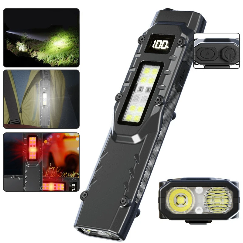 Outdoor EDC Multifunctional Tactical Flashlight with Clip Three Modes Strong Light Defense Mini Portable Camping Hiking Tool