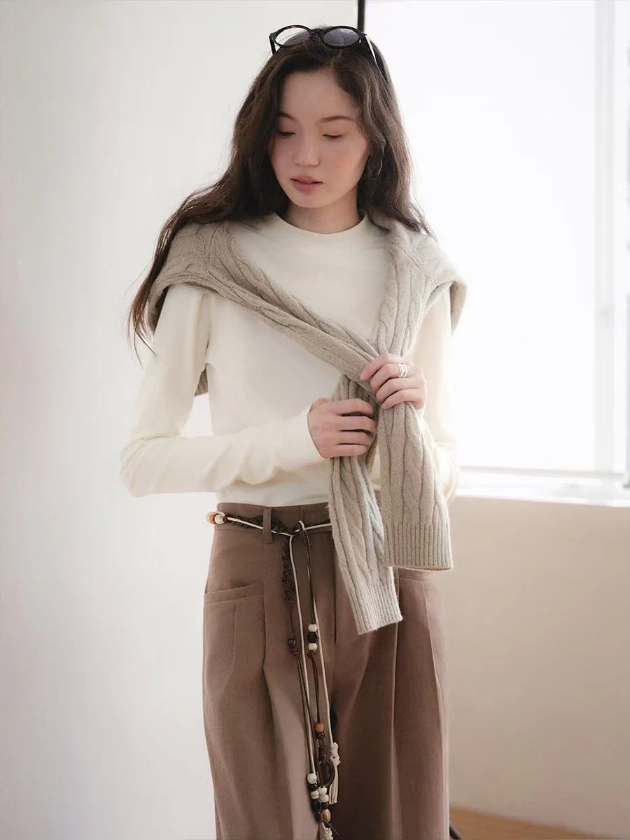 

Even Vintage Fce Lined Long Sve Classic Ne Base irt Warm Pure Color White Autumn Winter Ladies Slim Fit T-irt