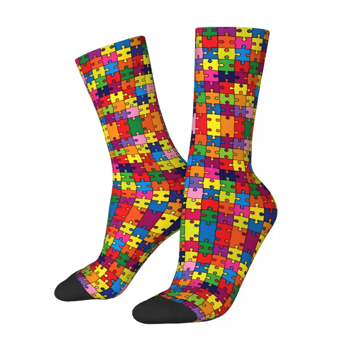 Jigsaw Puzzle Socks Hiking 3D Print Boy Mid-calf Sock