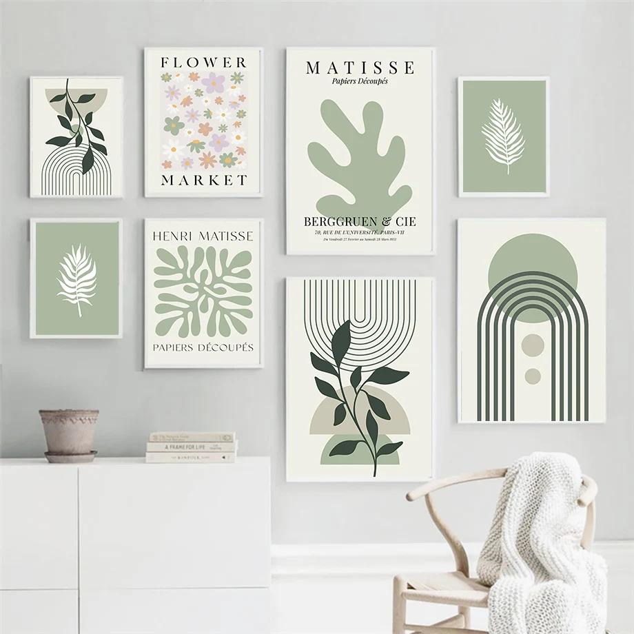 Boho Matisse Green Leaf Sun Rainbow Geometry Wall Art Canvas Painting Abstract Posters And Prints Pictures For Living Room Decor