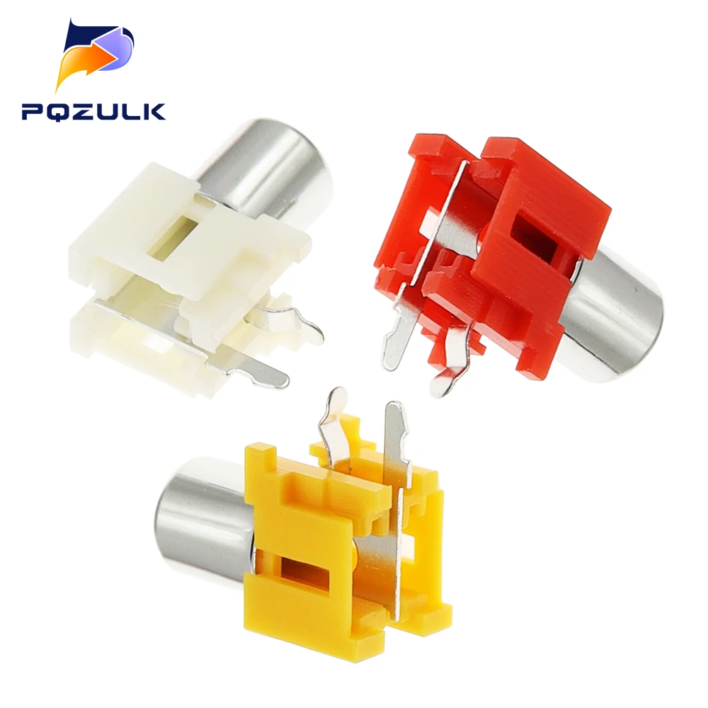 100PCS AV1-8.4-5A 1Holes 2Pins RCA Sockets 90Degree Audio Video Connecctors Jacks Yellow White Red