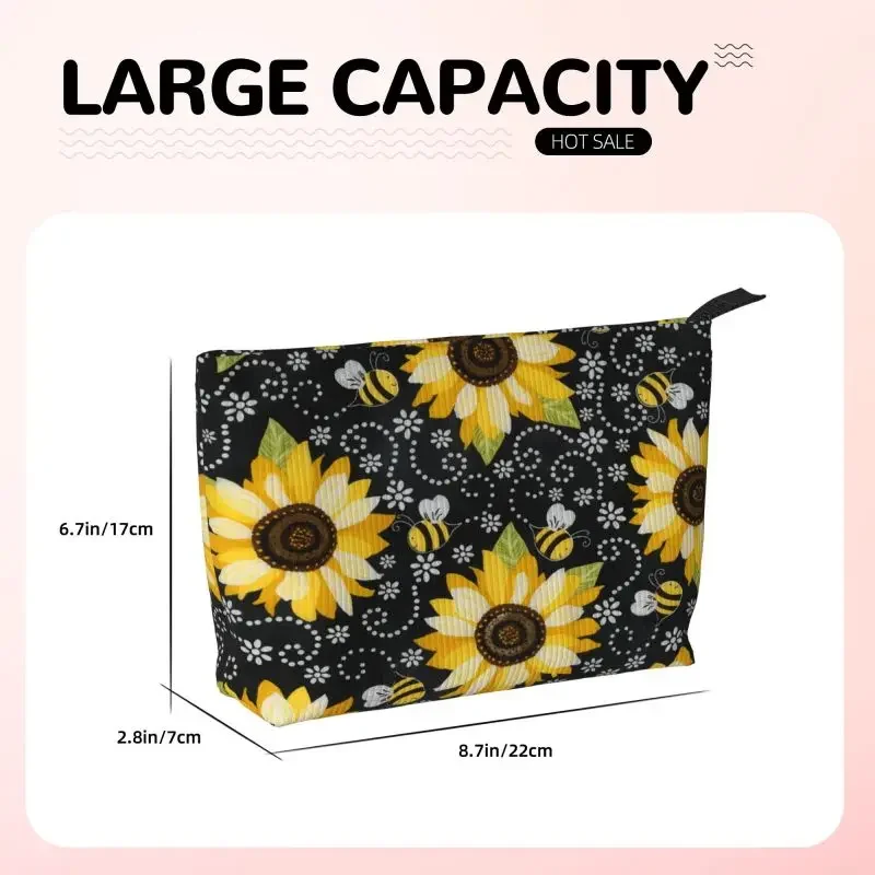 Bolsa de maquillaje de viaje retro de girasol para mujer, bolsa de aseo con cremallera, almacenamiento impreso para herramientas, lápices y bolígrafos de maquillaje, viaje para estudiantes