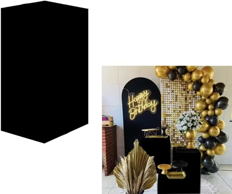 Black Square Cylinder Pedestal Plinth Covers for Parties Decorations Baby Shower Birthday Wedding Banquet Tablecloth