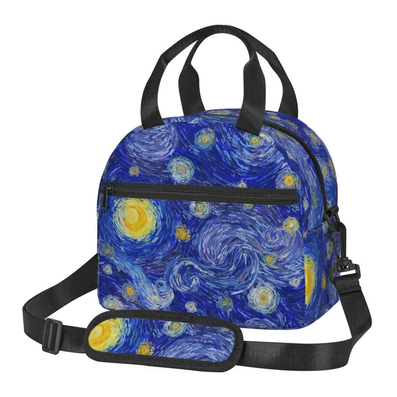 Van Gogh The Starry Night Art Insulated Lunch Bag Portable Cooler Bento Lunch Box with Shoulder Strap for Work School Picnic