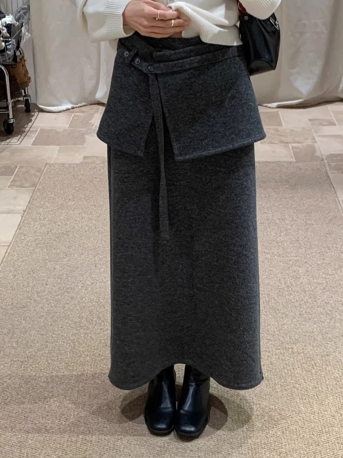 

ay Fce Lined Knitted f Skirt Women's Winter New Sle Belted Pear ape Hip Covering Drapey Midi Skirt Casual High Waist