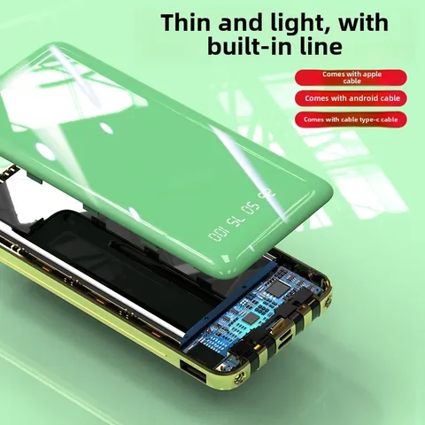 Тонкий и легкий новый гальваника большой емкости со собственным кабелем Power Bank 20000 мАч BCAK Портативный мобильный источник питания