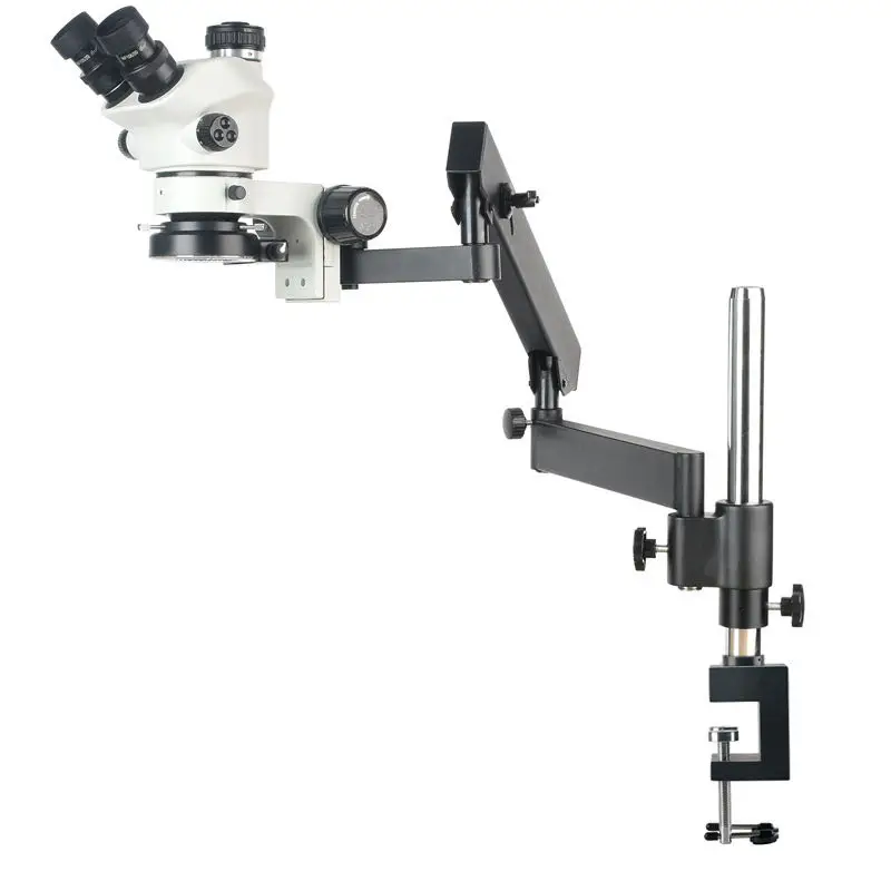 Flexible Articulated Arm Large Movement Boom Stand 7-50X Trinocular Stereo Microscope for Lab Pet Surgery PCB Repair