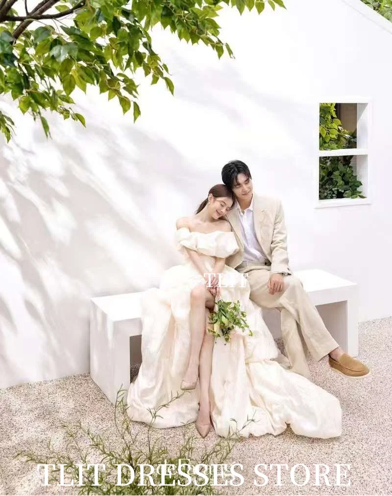 TLIT Elegant Ivory High Low Wedding Party Dresses Korea Wedding dresses Photo Shoot Corset Bride Gowns Formal Party Customized