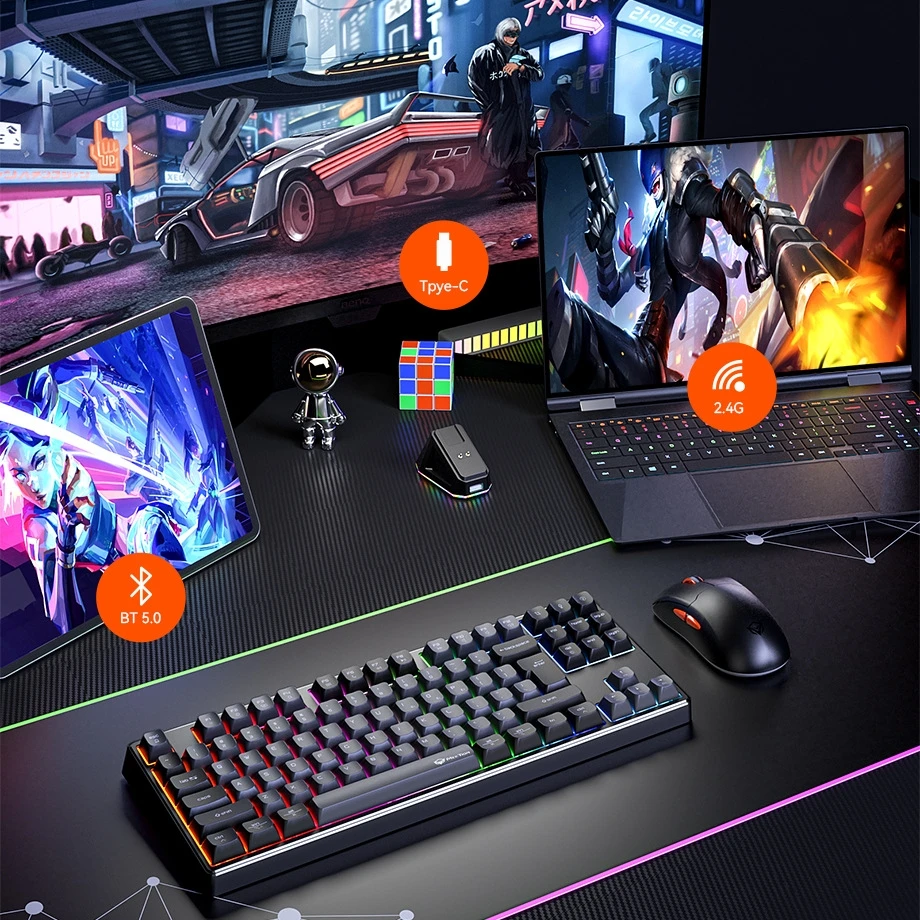 Meetion MK14 75% configurazione-tastiera meccanica wireless a tre modalità copritasto PBT a tre pin a colori-chiave completa RGB sostituibile a caldo Nuovo