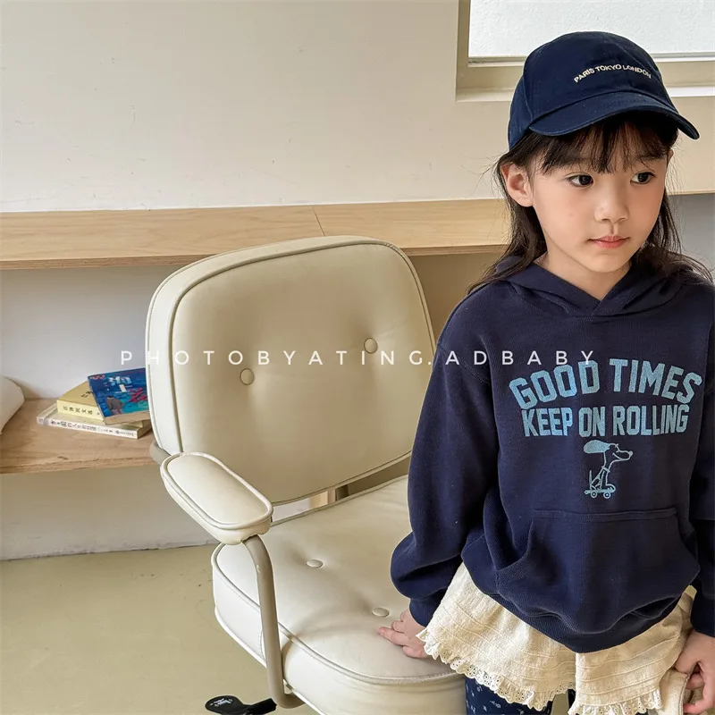 

2025 Autumn New Children Hooded Sweatshirt Boys Girls Letter Print Pullover Cotton Kids Casual Tops Baby Clothes