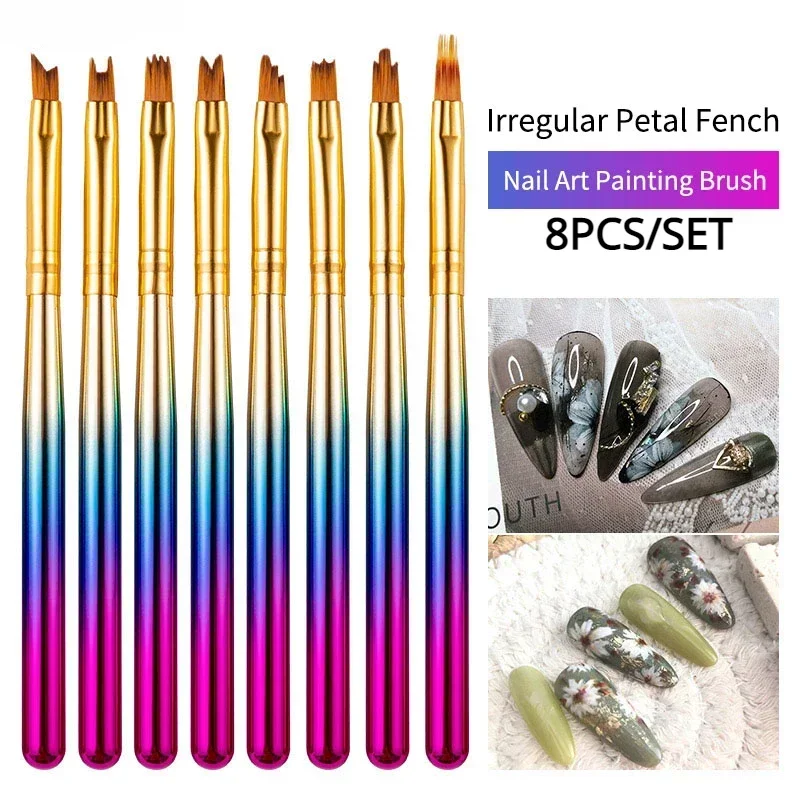 

8 Style Nail Art Metal Gradient French Smile Moon Irregular Brush Acrylic Polish UV Gel Extension Manicure Tools