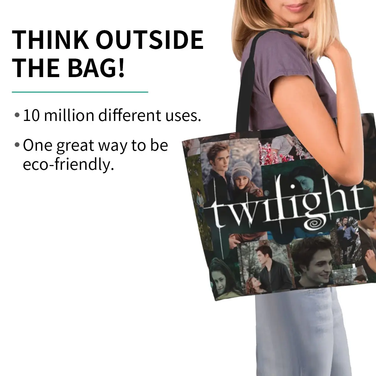 Edward Cullen Twilight Shopping Tote Bag Canvas Large Capacity Shoulder Bags Shopper Grocery Handbag for Women