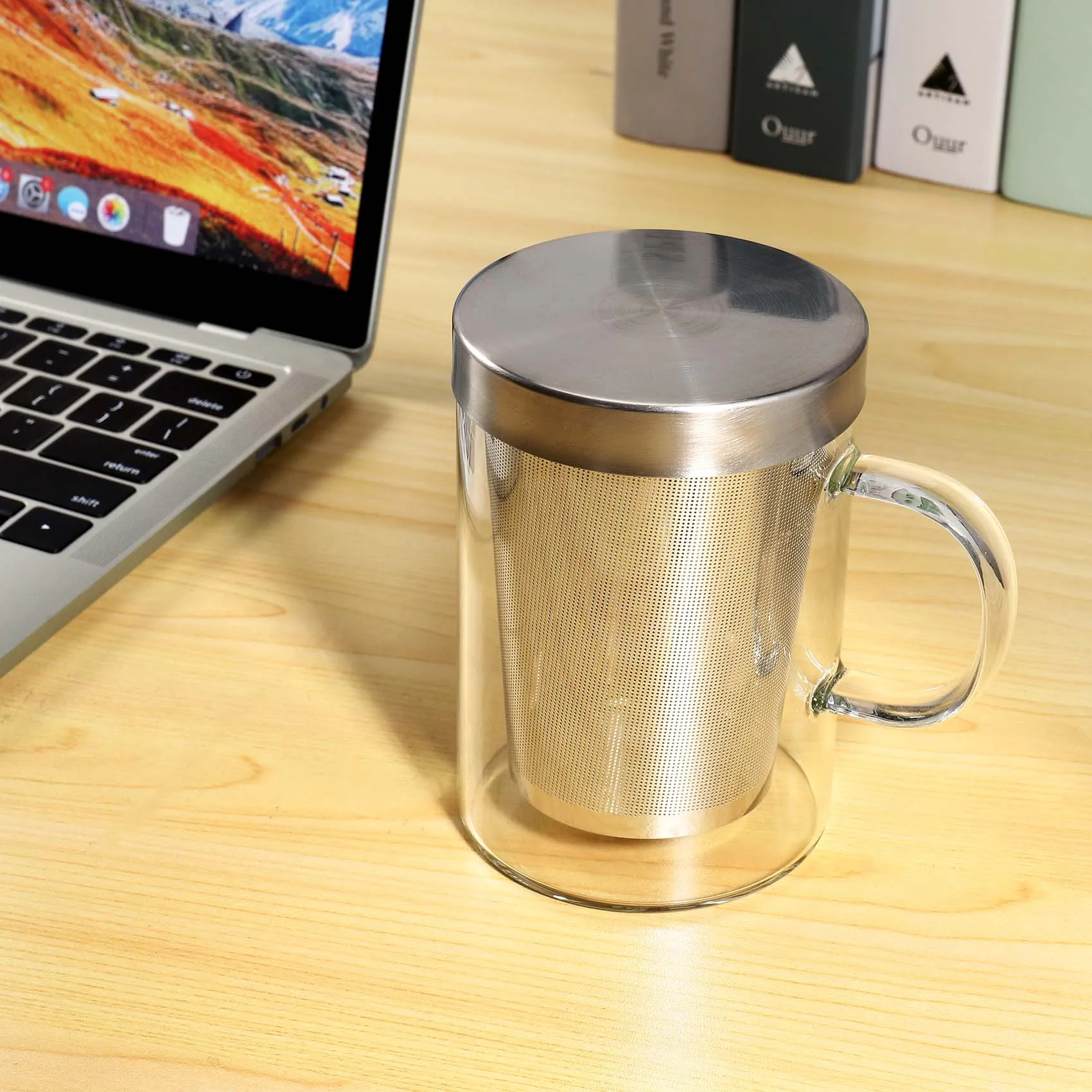 500Ml Travel Heat-Resistant Glass Tea Infuser Mug with Stainless Steel Lid Coffee Cup Tumbler Kitchen Heat-Resistant Large