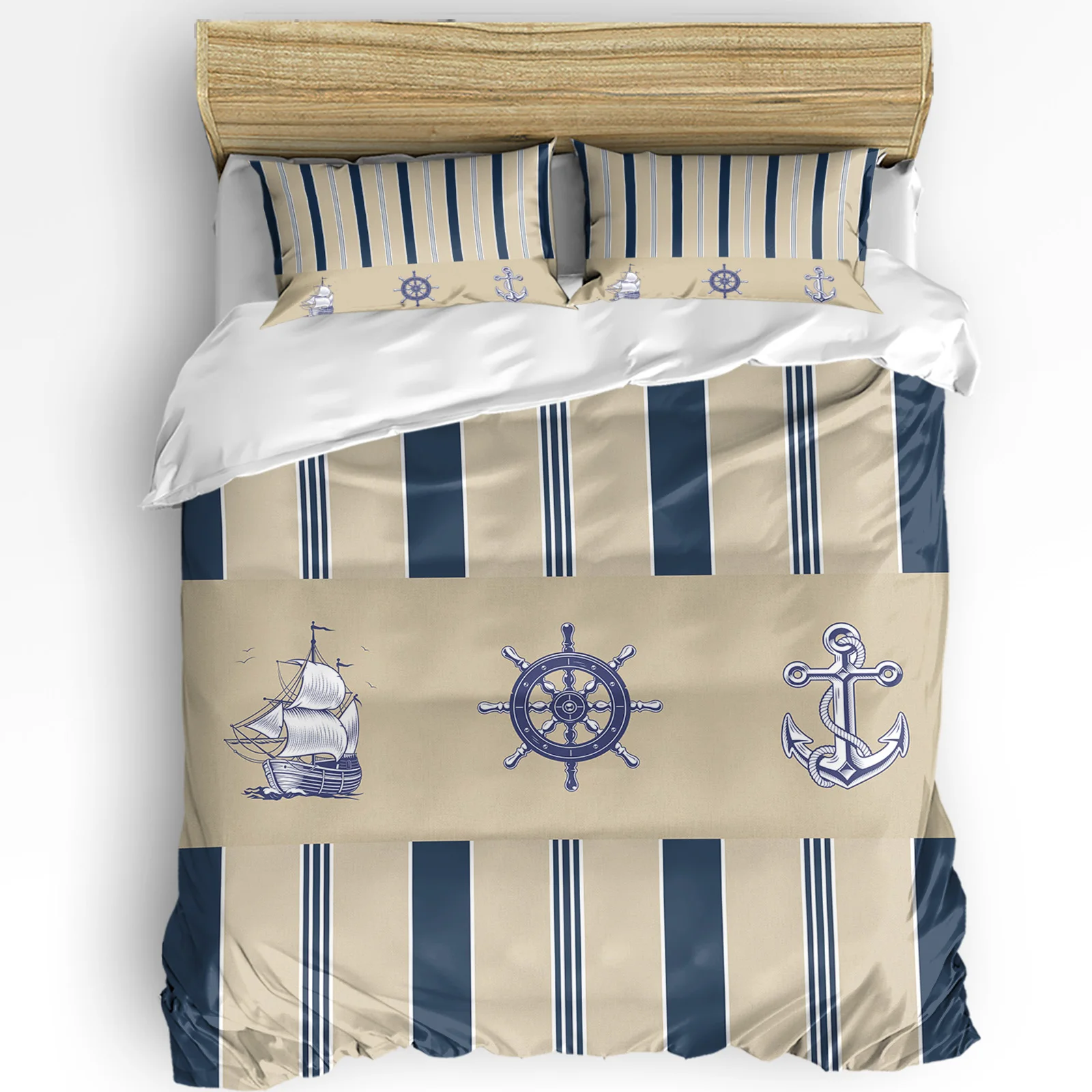 

Striped Ship Rudder Anchor 3pcs Bedding Set For Double Bed Home Textile Duvet Cover Quilt Cover Pillowcase