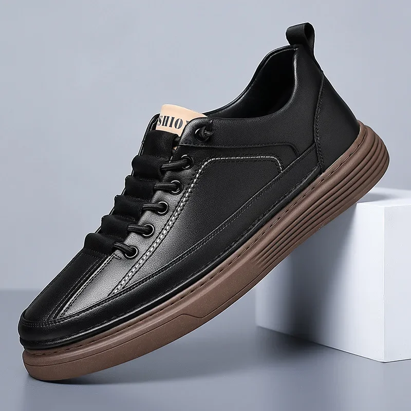 

2024 New Shoes for Men Genuine Leather Casual Shoes Spring Fashion Concise Flat Skateboard Shoes Cow Leather Sneaker